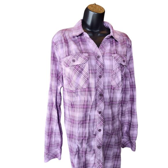 Duluth Trading Shirt Women XL Purple Plaid Button Front Long Sleeve Western Top - Picture 10 of 16